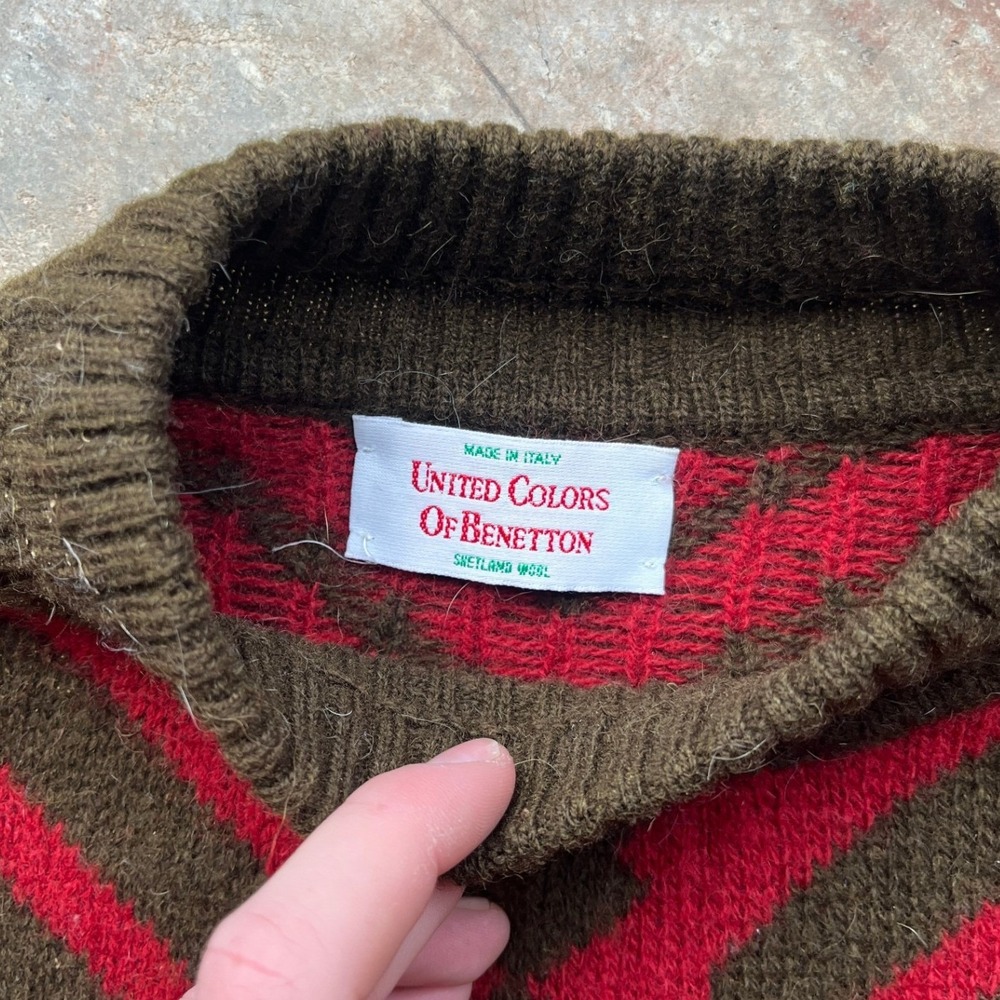 United Colors of Benetton Vintage Shetland Wool Aztec Sweater Mens XL - Picture 2 of 9
